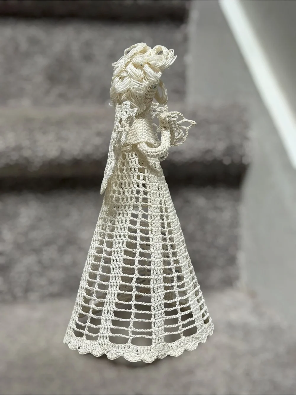 Handmade Crochet Angel Christmas Tree Topper Lace Praying Angel Holiday Decor